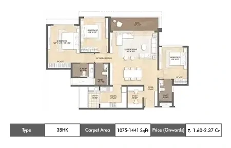 L&T Panvel Crestoria Estate 3 BHK floor plan